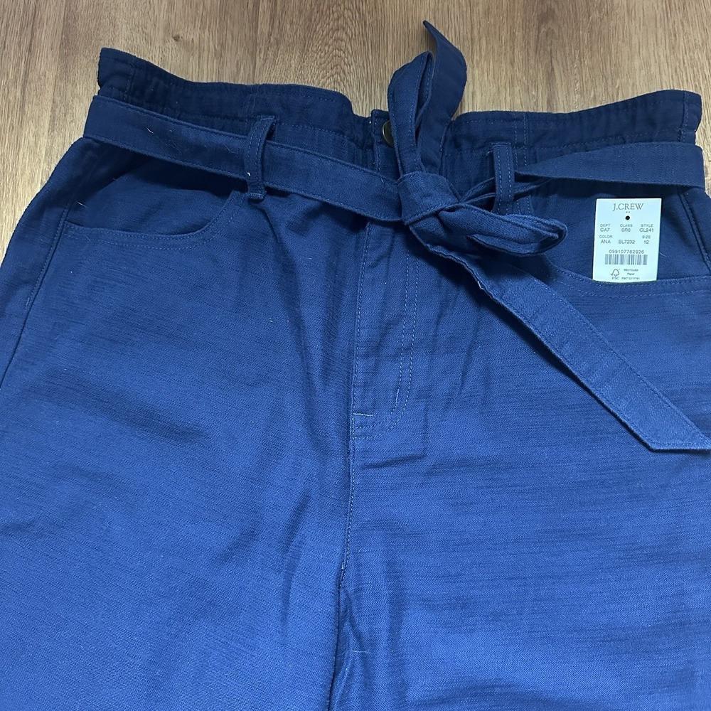 J Crew NWOT Navy 100% Cotton High Rise Straight Leg Pant Size 12 - Picture 3 of 8